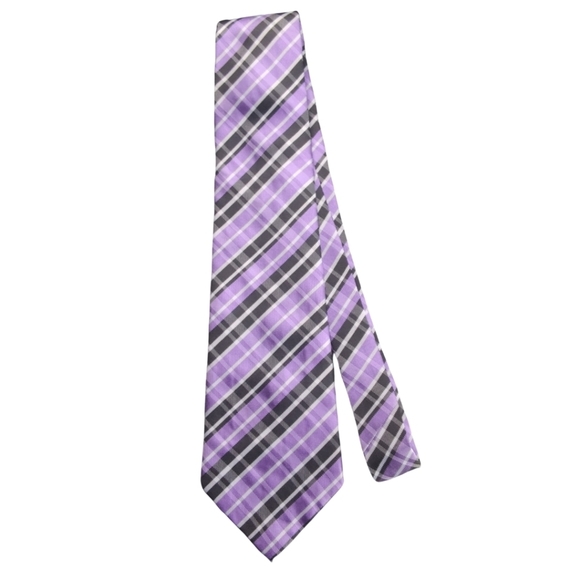✨ Kai Long Purple Plaid Silk Tie - Picture 2 of 7